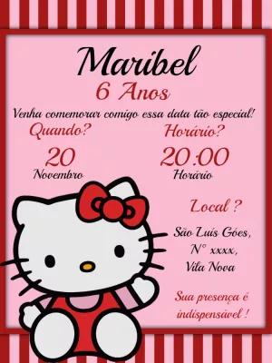 Convite de Aniversário Hello Kitty para Editar Online