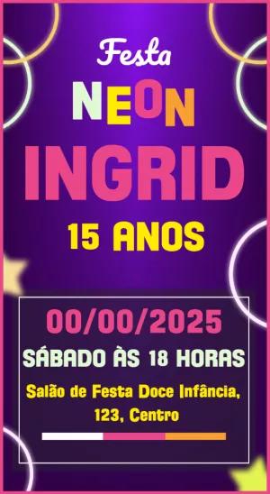 Convite de Aniversário Festa Neon para Editar Online