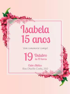 Convite de 15 anos com Flores Delicadas para Editar Online