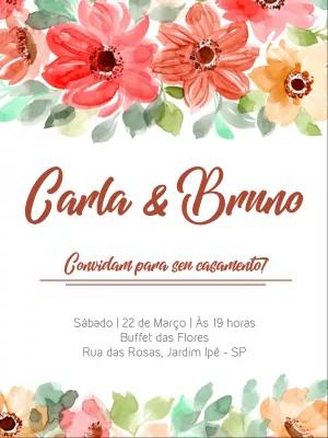 Convite de Casamento Floral com Aquarela para Editar Online