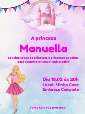 Convite de Aniversário Barbie Princesa para Editar Online