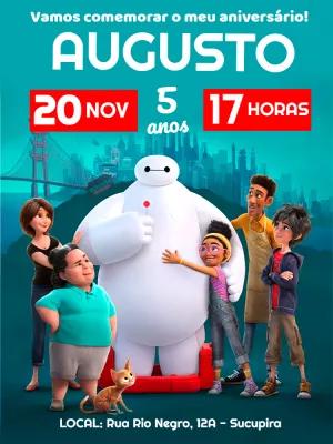 Convite Aniversário Operação Big Hero com Baymax para Editar Online