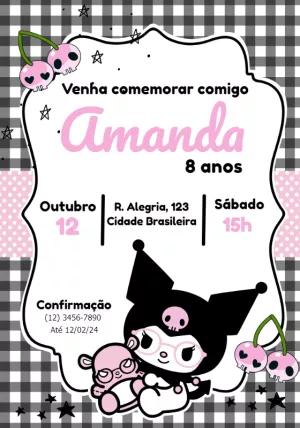 Convite de Aniversário Kuromi Editável Online para Imprimir