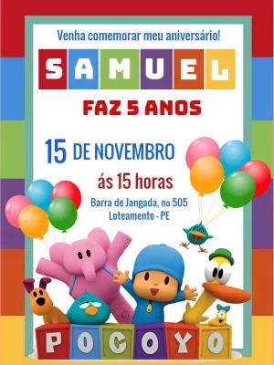 Convite Aniversário Pocoyo com Personagens para Editar