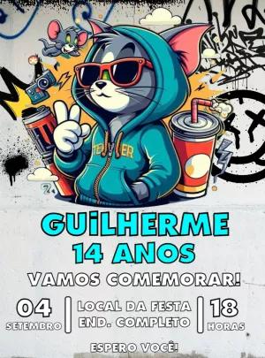 Convite de Aniversário Tom e Jerry Graffiti para Editar