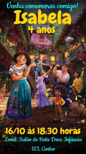 Convite de Aniversário Encanto com Personagens para Editar Online