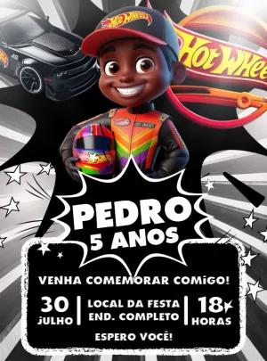 Convite de Aniversário Hot Wheels com Carros para Editar Online