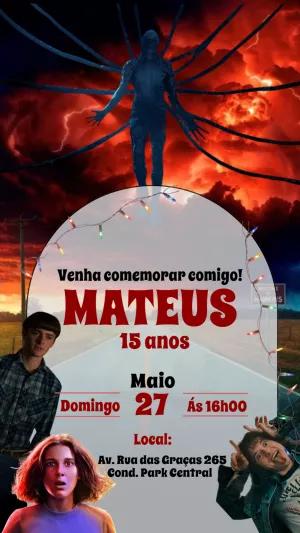 Convite de Aniversário Stranger Things com Personagens para Editar