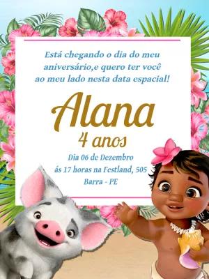 Convite Aniversário Moana Baby para Editar Online