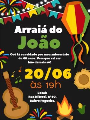 Convite Aniversário Festa Junina Arraiá para Editar Online