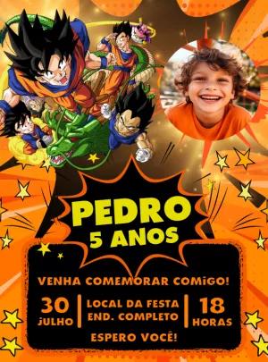 Convite de Aniversário Dragon Ball Z com Foto para Editar