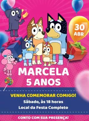 Convite de Aniversário Bluey e Bingo para Editar Online