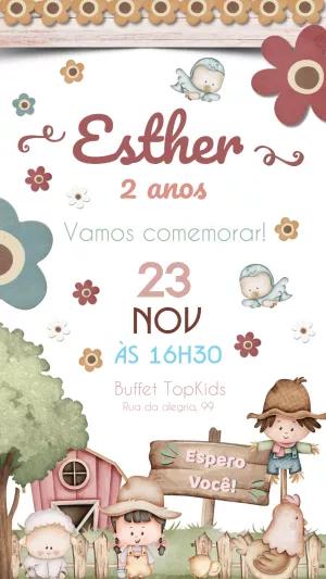 Convite Aniversário Fazendinha Aquarela para Editar Online