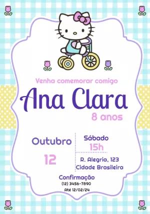 Convite de Aniversário Hello Kitty para Editar e Imprimir