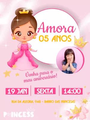 Convite Aniversário Princesa com Foto para Editar Online