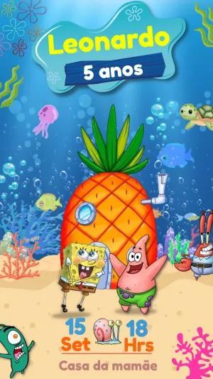 Convite de Aniversário Bob Esponja para Editar Online