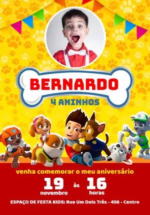 Convite Aniversário Patrulha Canina com Foto para Editar Online