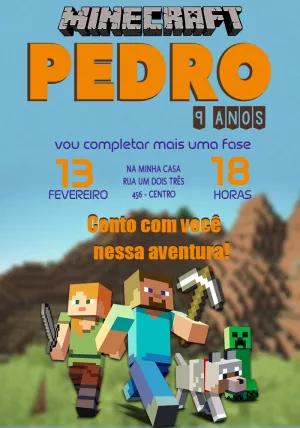 Convite de Aniversário Minecraft com Personagens para Editar