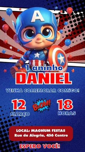 Convite Aniversário Capitão América Cute para Editar Online