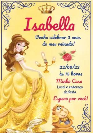 Convite Aniversário A Bela e a Fera para Editar Online