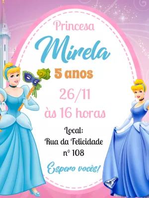 Convite Aniversário Cinderela Princesa para Editar Online