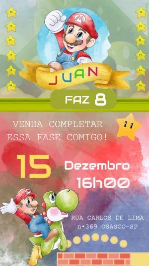 Convite de Aniversário Super Mario com Personagens para Editar