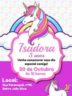 Convite de Aniversário Unicórnio Mágico para Editar Online