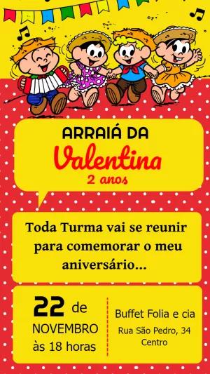 Convite de Aniversário Arraiá Turma da Mônica para Editar