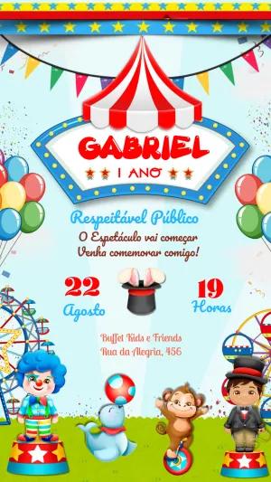 Convite Aniversário Circo Menino para Editar Online