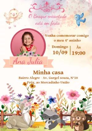Convite Aniversário Bosque Encantado com Foto para Editar