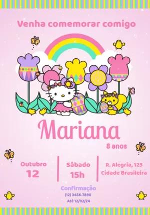 Convite de Aniversário Hello Kitty Primavera para Editar Online