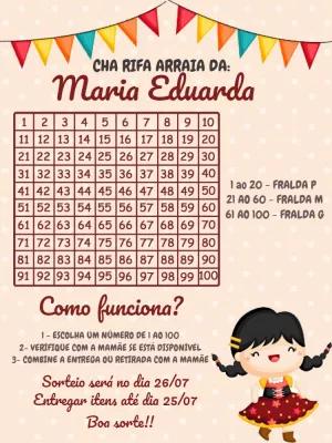 Cartela de Rifa Chá de Bebê Arraiá para Editar Online