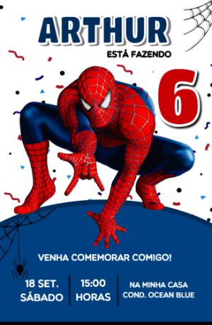 Convite de Aniversário Homem-Aranha em Pose de Ação para Editar