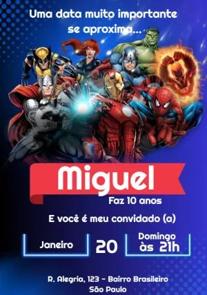 Convite de Aniversário Super Heróis para Editar Online