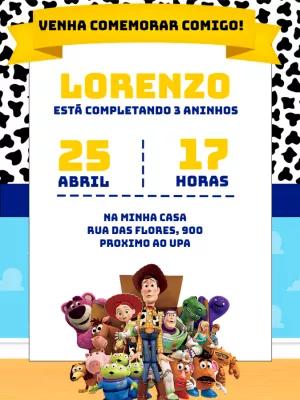 Convite Aniversário Toy Story com Personagens para Editar