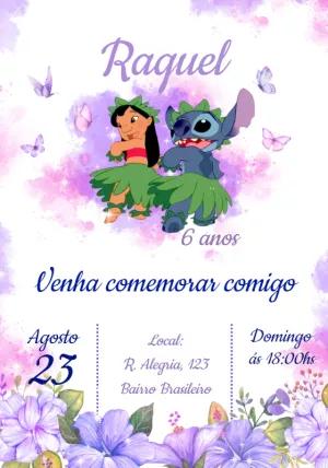 Convite Aniversário Lilo e Stitch Aquarela para Editar Online