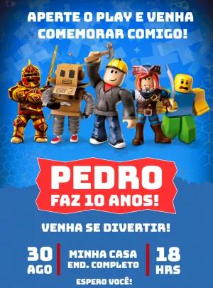 Convite de Aniversário Roblox com Personagens para Editar