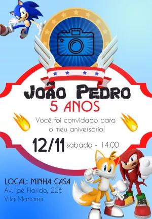 Convite Aniversário Sonic com Foto para Editar Online