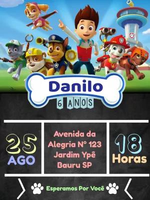 Convite de Aniversário Patrulha Canina para Editar Online