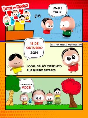 Convite de Aniversário Turma da Mônica Toy para Editar Online