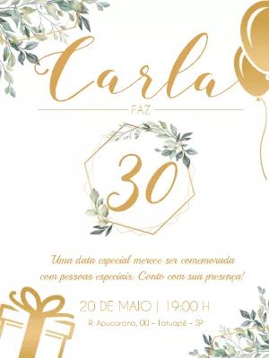 Convite de Aniversário Floral Dourado para Editar Online