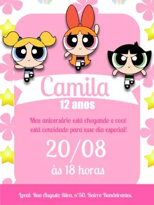 Convite Aniversário Meninas Super Poderosas para Editar Online