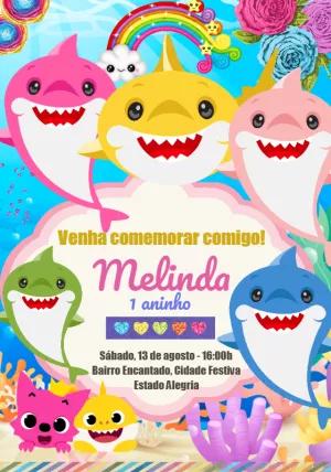 Convite Aniversário Baby Shark com Personagens para Editar Online