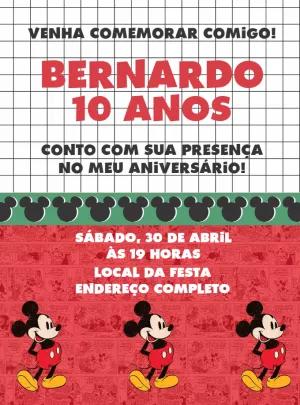 Convite Aniversário Mickey Mouse Retrô para Editar Online