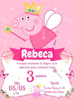 Convite Aniversário Peppa Pig Fada para Editar Online