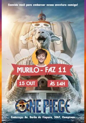 Convite de Aniversário One Piece para Editar com Foto