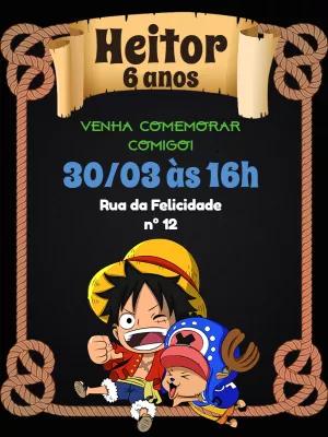 Convite de Aniversário One Piece com Luffy para Editar Online