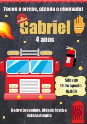 Convite de Aniversário Bombeiro para Editar Online