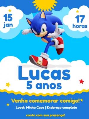 Convite de Aniversário Sonic Editável Online para Imprimir