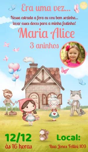 Convite Aniversário Chapeuzinho Vermelho com Foto para Editar